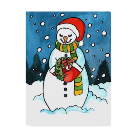 Trademark Fine Art Abraal 'Snowman And Wreath 2' Canvas Art, 14x19 ALI37690-C1419GG